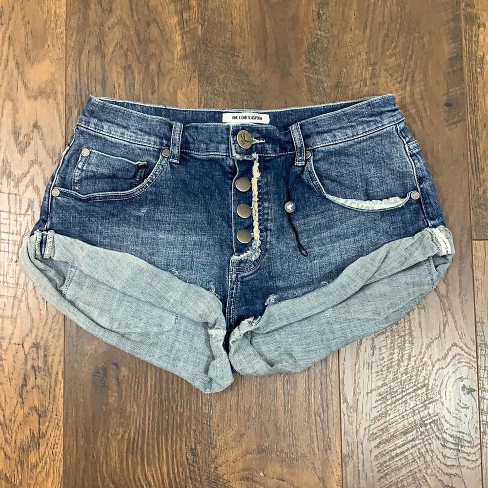 One Teaspoon Dark Blue Rolled Hem Jean Shorts